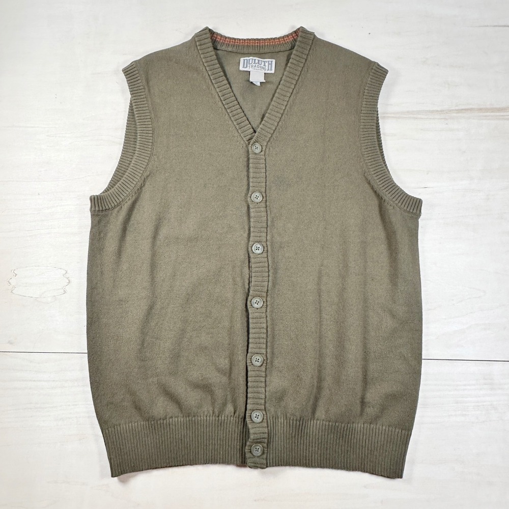 Duluth Trading Button Up Sweater Vest Olive Green Mens M